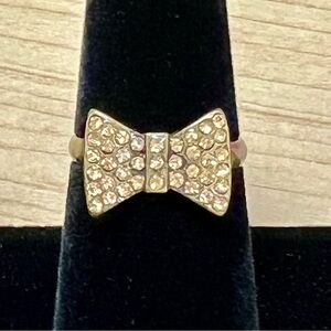 Vintage Brass Bow Pavé Ring with Sparkling Crystals Size 6